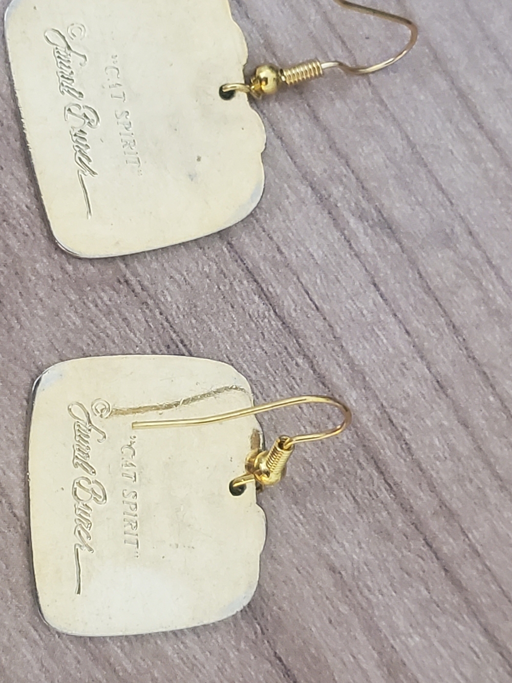 Blue and Gold Cat Drop Earrings - Women Jewelry - Picture 4 of 4